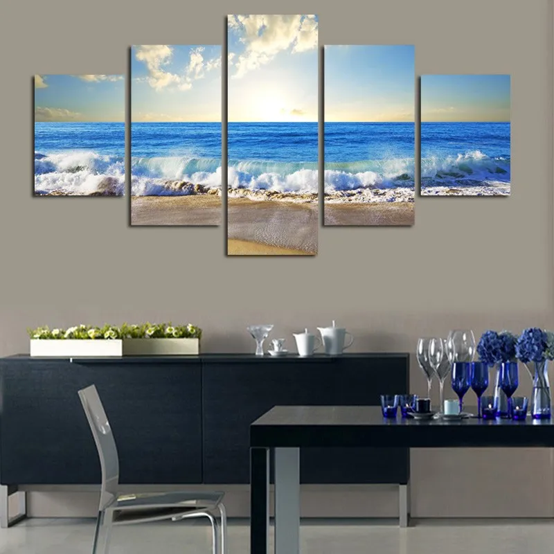 5PCS beautiful ocean sunset landscape Wall painting print on canvas for home decor ideas paints on wall pictures