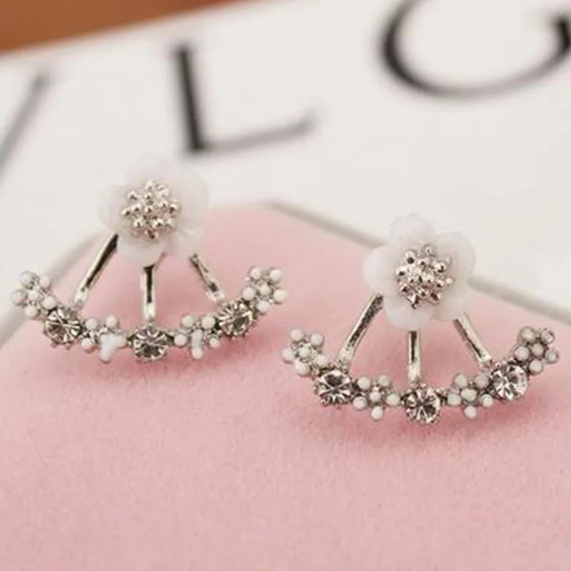 Милые модные Серьги каффы украшенные цветами спереди и сзади Ear Jacket Earrings для Для