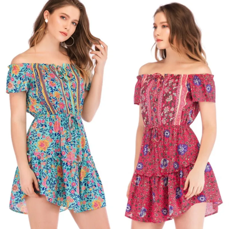 

Women Printed Maxi Long Dress 2019 Summer Ruffle Strapless Sleeveless High Waist Sexy Party Dresses