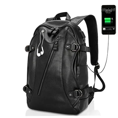 Волшебный Юнион, мужской рюкзак из искусственной кожи, школьная сумка для колледжа, сумка для ноутбука, сумки для компьютера, рюкзак для путешествий с usb зарядным портом - Цвет: Черный