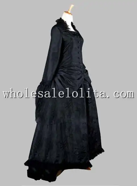 Два шт готический черный тайский шелк Викторианский 1870/90 s женское платье с бантом