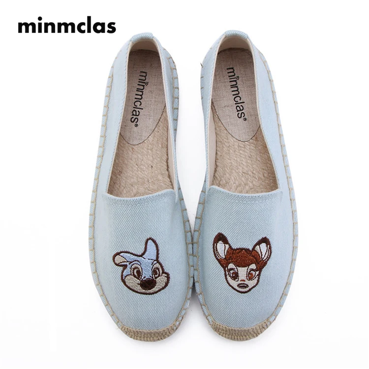 

Minmclas New Summer Alpargatas Espadrilles Comfortable Slip-on Womens Casual Slippers Breathable Flax Hemp Canvas for Girls