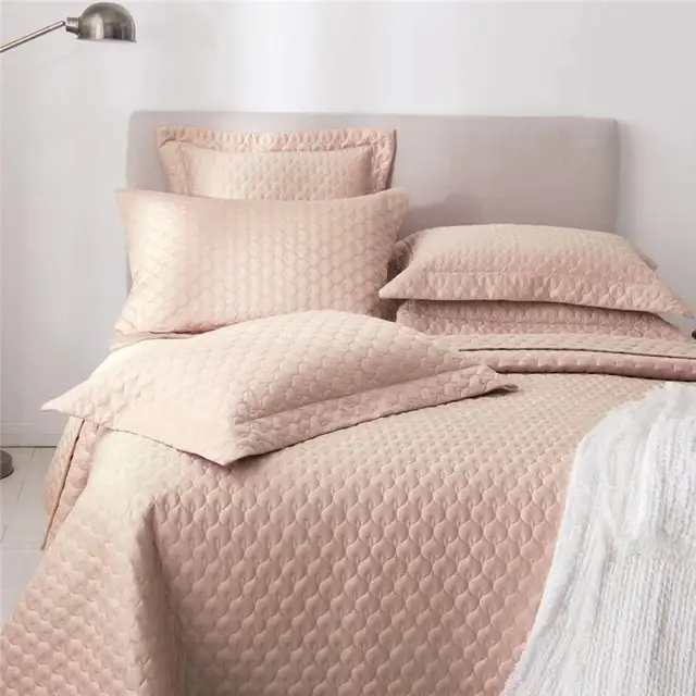 Quilted Quilt Coverlet Bed Cover Set Stitched Pattern Solid