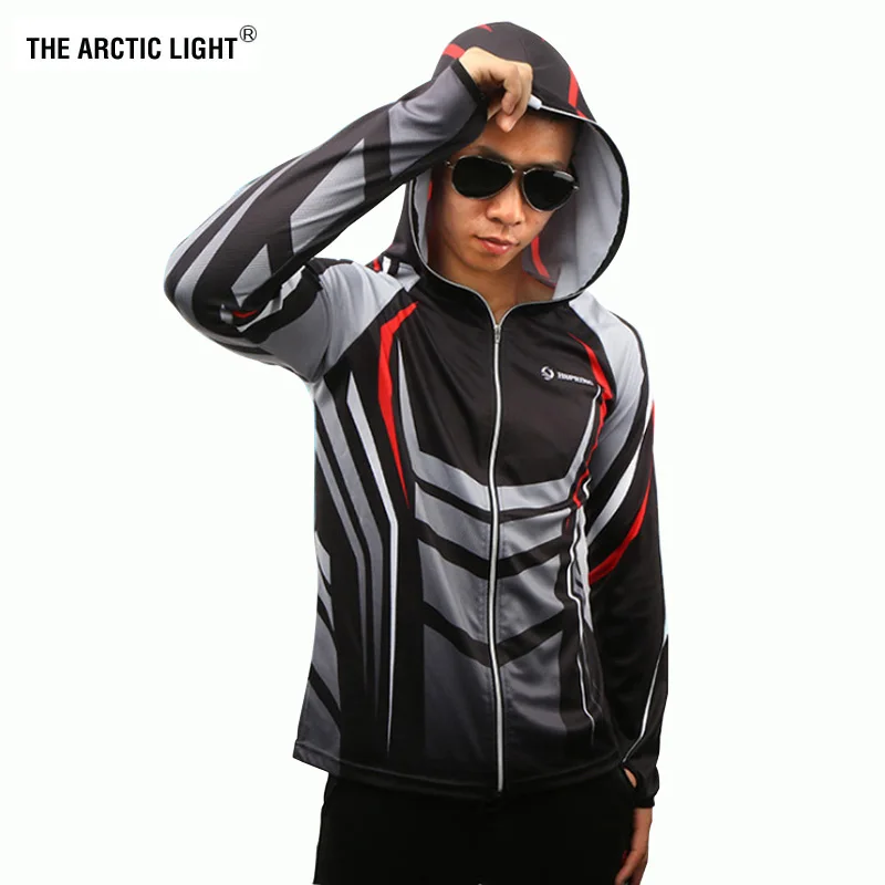 ARCTIC светильник, рубашки, одежда для рыбалки, дышащая Солнцезащитная Мужская быстросохнущая одежда SPF 50+, рубашки с капюшоном и длинными рукавами для лица и тела - Цвет: Черный