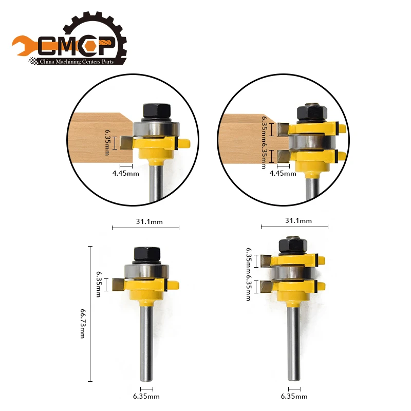 

2 Bits Tongue and Groove Router Bit Set Shank Diameter 1/4" Inch Shaker Woodworking Chisel Cutter Tool
