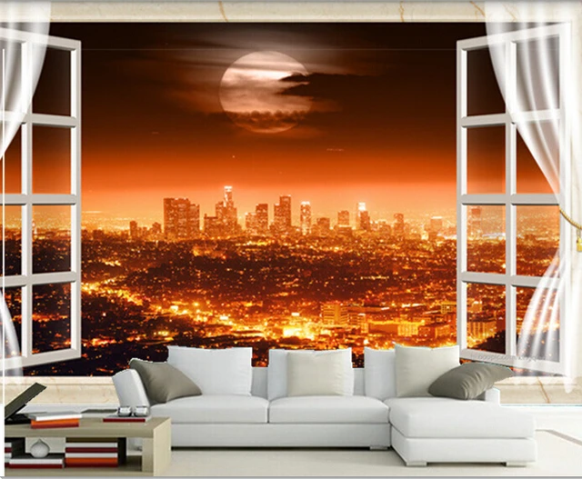 The Latest 3d Mural3d Beautiful City Night View Outside The Window