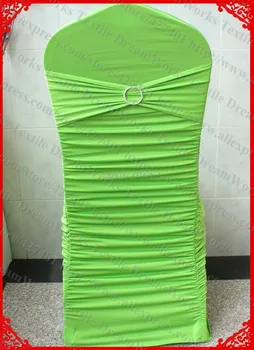 

NO.39 Apple Green Ruffled Lycra/Spandex Chair Covers With Lycra Band&One Row Diamond Buckle&Pin For Wedding Banquet Decoration