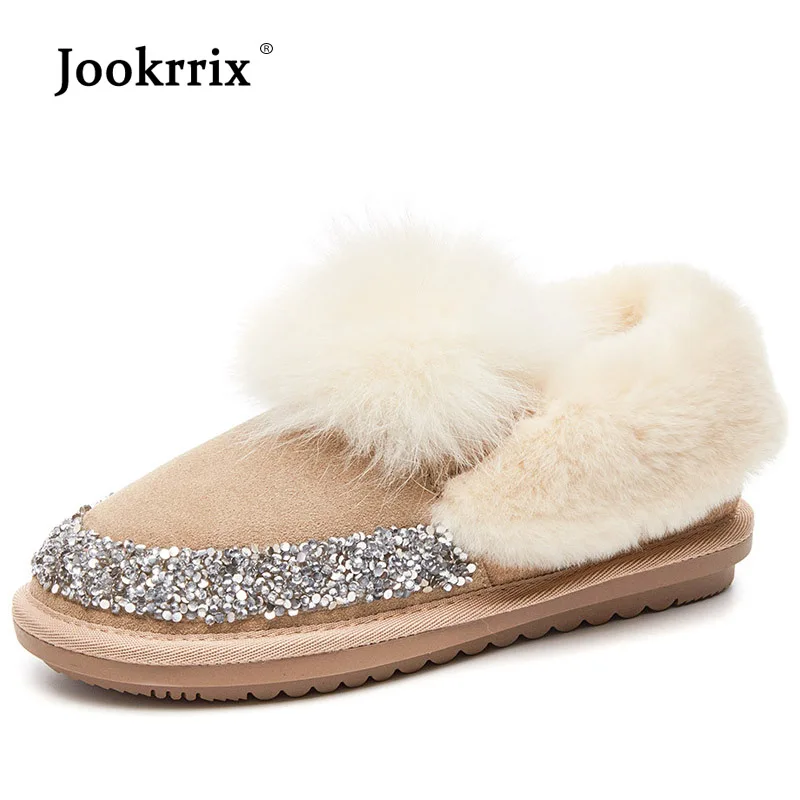 Jookrrix Casual Warm Shoes Women Fashion Brand Snow Boots Real Leather Lady Glitter chaussure Winter Female footware with Fur Jookrrix Casual Warm Shoes Women Fashion Brand Snow Boots Real Leather Lady Glitter chaussure Winter Female footware with Fur