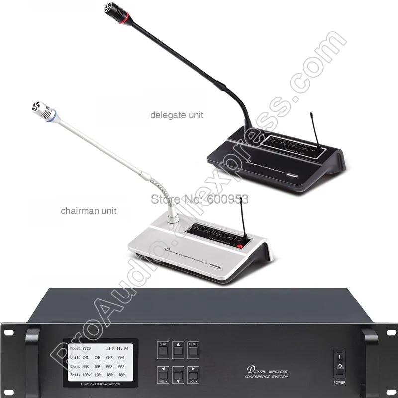 برو 1 المضيف 1 رئيس 15 مندوب Mic اجتماع غرفة اللاسلكية مكبر صوت للمؤتمرات Mic نظام (دعم يصل إلى 250 قطعة mic)