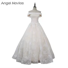 Angel Novias Long Ball Gown Wedding Dresses 2018 Vestido De Novia Sirena Light Champagne Lace Up Lace Bridal Dress