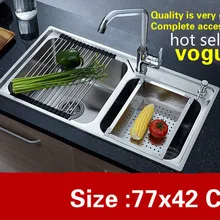 Квартира кухня двойной паз раковина vogue сделать блюда 304 нержавеющая сталь Стандартный Лидер продаж 770x420 мм