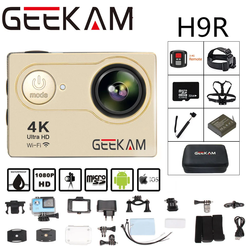 

GEEKAM Ultra 4K 25FPS 1080P 60fps 720P 120FPS WIFI H9R Sports Camera Action DV 170D Underwater Waterproof Pro Video Helmet Cam