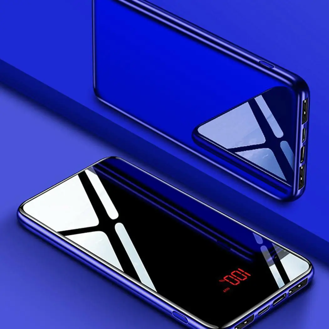 20000 мАч портативный светодиодный внешний аккумулятор с цифровым дисплеем usb type-C зеркальное зарядное устройство Внешний аккумулятор для Xiaomi iPhone X/6/7 - Цвет: blue