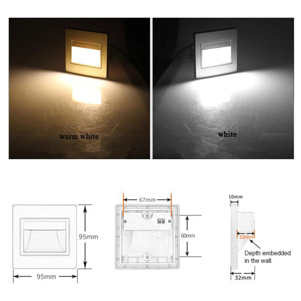 Led Stair Light Step Lamp Embedded Wall Lights for Bedroom Bedside Aisle Stairway Corridor Foyer Kitchen Living Room Bathroom