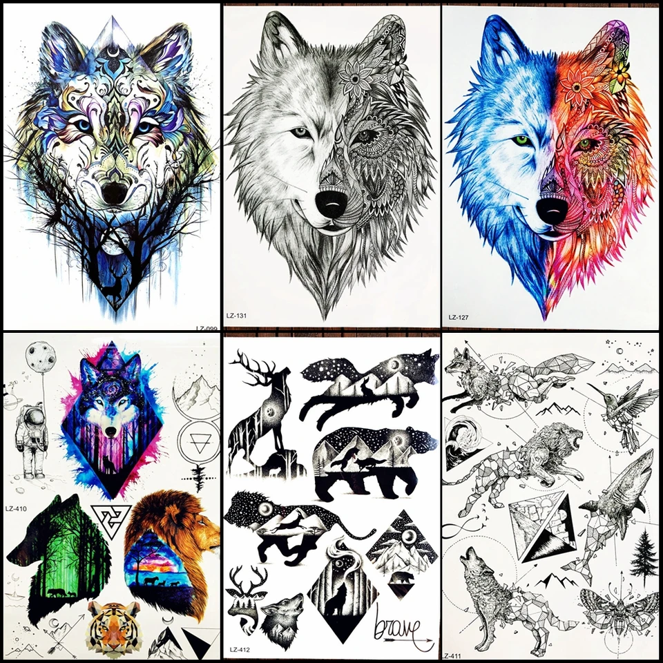 Sexy Schwarz Tribal Wolf Männer Brust Tattoo Aufkleber Frauen Temporäre  Tattoo Aquarell Planeten Wald Wasserdichte Geometrische Tatoos - AliExpress, image size:960x960