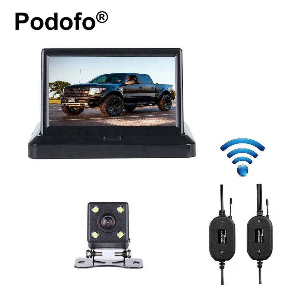 

Podofo Wireless 5" Foldable Color LCD TFT Rear View Monitor with 170 Wide Angle HD Night Vision Car Rear View Backup Auto Camera
