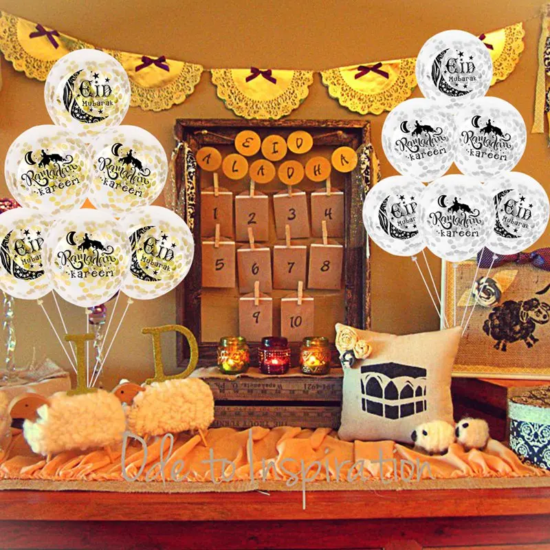 

HUIRAN Eid Mubarak Balloons Beautiful confetti balloons Ramadan Muslim Festival Decoration Islamic Holiday decoration balloons