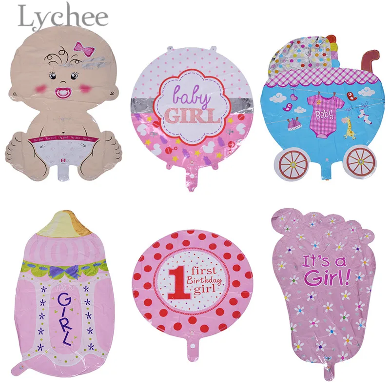 

Lychee 6pcs Baby Girl Boy 1st Birthday Aluminum Foil Balloons Creative Balloons Baby Shower Birthday Party Decoration