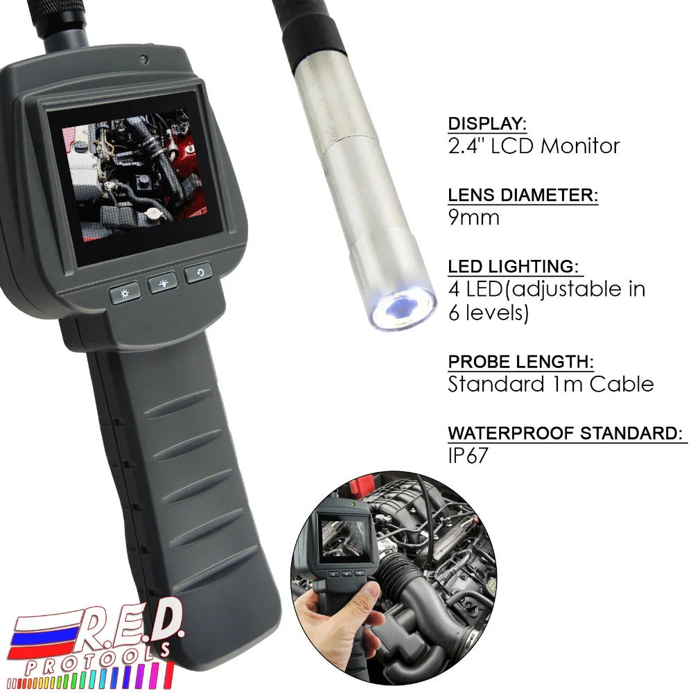 

5.5mm 1M Handheld Inspection Camera Endoscope 4 LED 2.4" Monitor Borescope, Industrial Flexible Snake Scope Cable, IP67 Scope