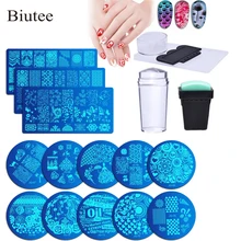 Biutee13Pcs Nail Modello di Timbro Piatti + 2 Stamper Raschietto Set Del Chiodo Che Timbra Piatti Geometria Del Fiore La Natura Della Serie Unghie artistiche Strumenti(China)