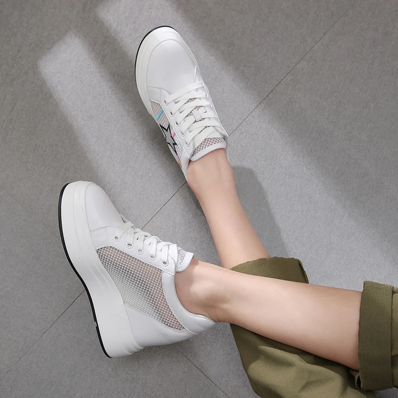 Printemps Cuir Femme Pour Femmes Loisir Baskets Air Lacets De Véritable À 2019 Mesh Chaussures Noir blanc Dilalula En 8wON0PkXn