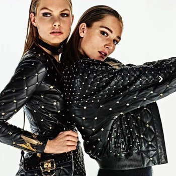 

Autumn Women Beading Coat Black Bomber Jacket Long Sleeve Zipper Streetwear Tunic New Style Cool Slim Casual Basic Lady Outwear