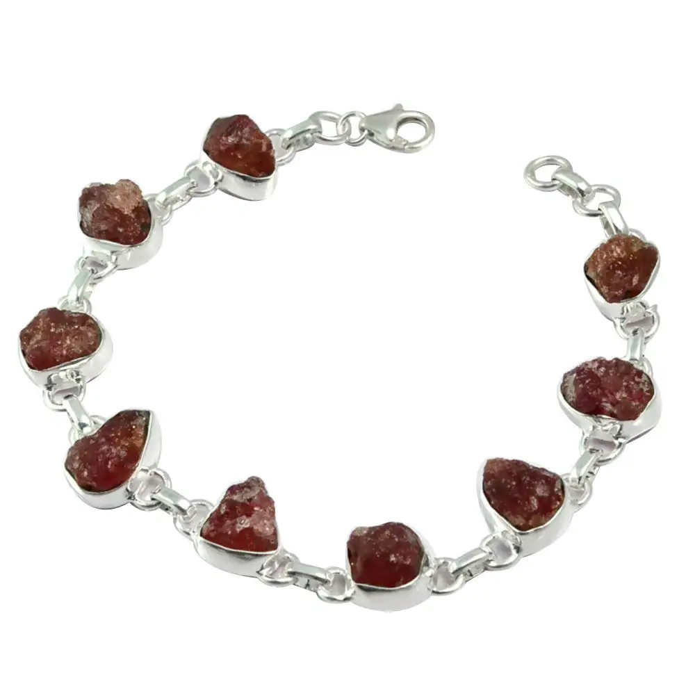 

NiaoZaiFei YunZaiKan Genuine Garnet Rough Bracelet 925 Sterling Silver, 20.5 cm, MHBB0083
