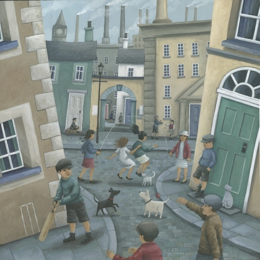 Skipping By The Green Door Poster Print by Peter Adderley (12 x 12)