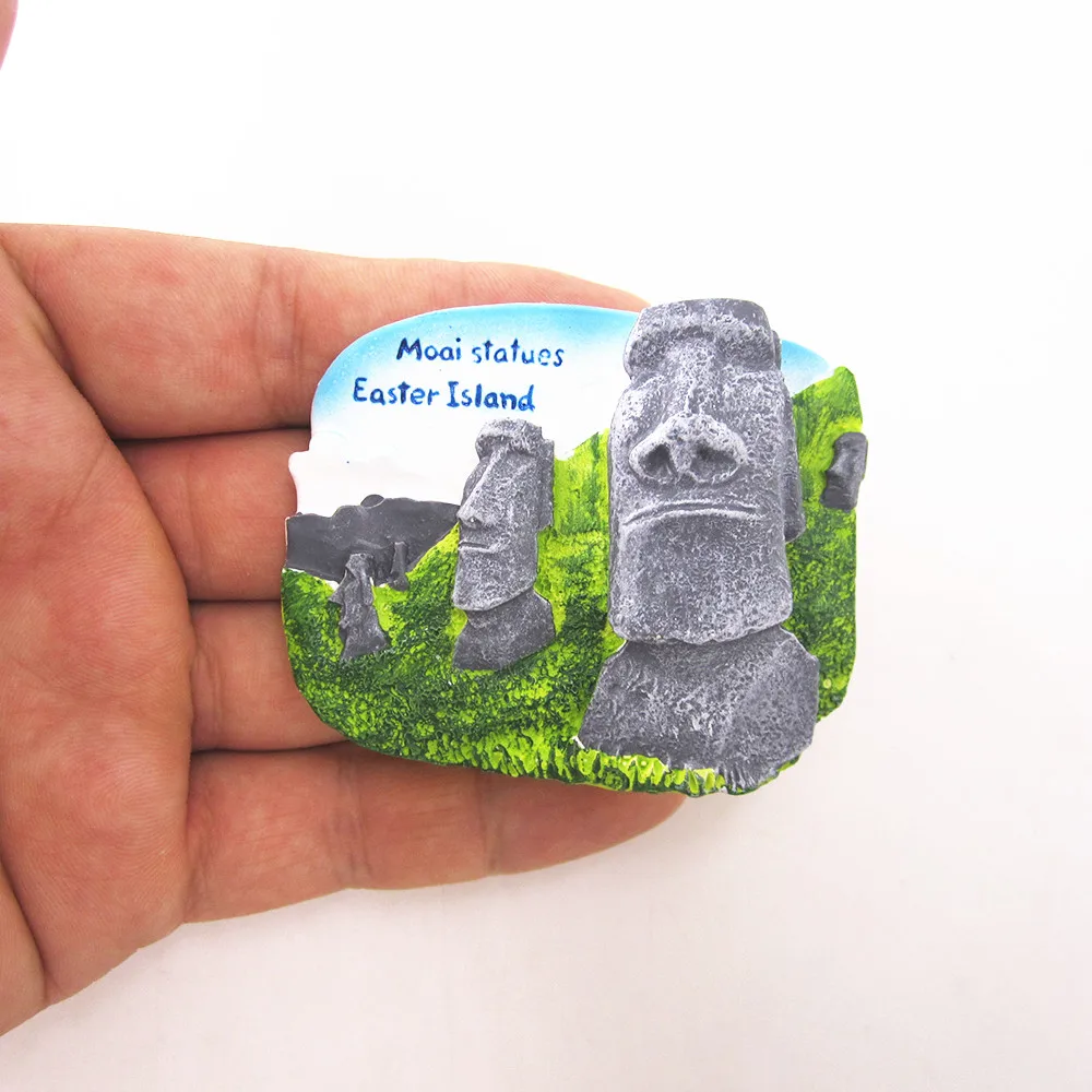 

fridge magnet souvenir Artwork Moai Easter Island Statues Chile Handpainted Resin 3D refrigerator Magnets Sticker Craft Decor