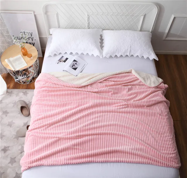 New Throw Coral Flannel Blanket Striped Bed Sheets Sofa Wool Drawstring Double Lambs Blanket Couch Bed Plane Travel Blankets Aliexpress