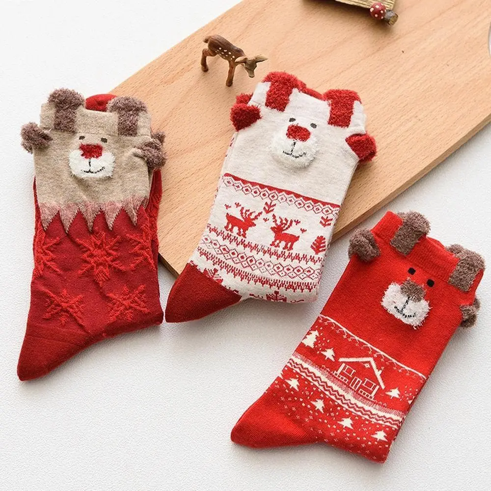 1 Pair Women Christmas Elk Design Casual Knit Wool Socks Winter Warm Elk Christmas Socks Color