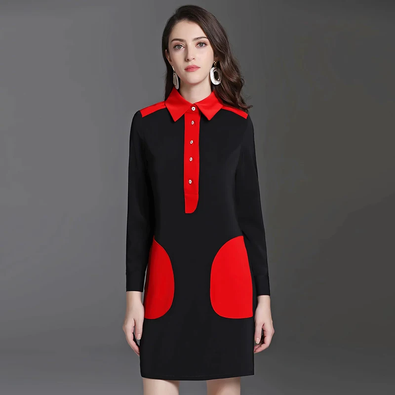 2019 Spring Hit Color Women Dress High Quality Office Lady Normal Full
