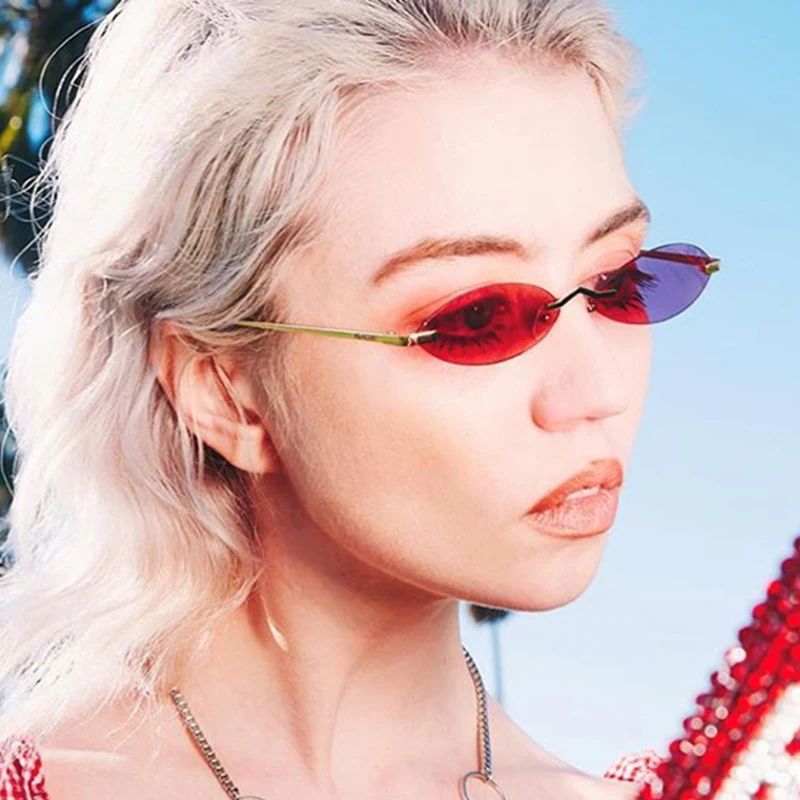 

LongKeeper Small Metal Rimless Sunglasses Men Vintage Oval Eyewear Women Mirror Mini Brand Design UV400 Sun glasses Gafas de sol