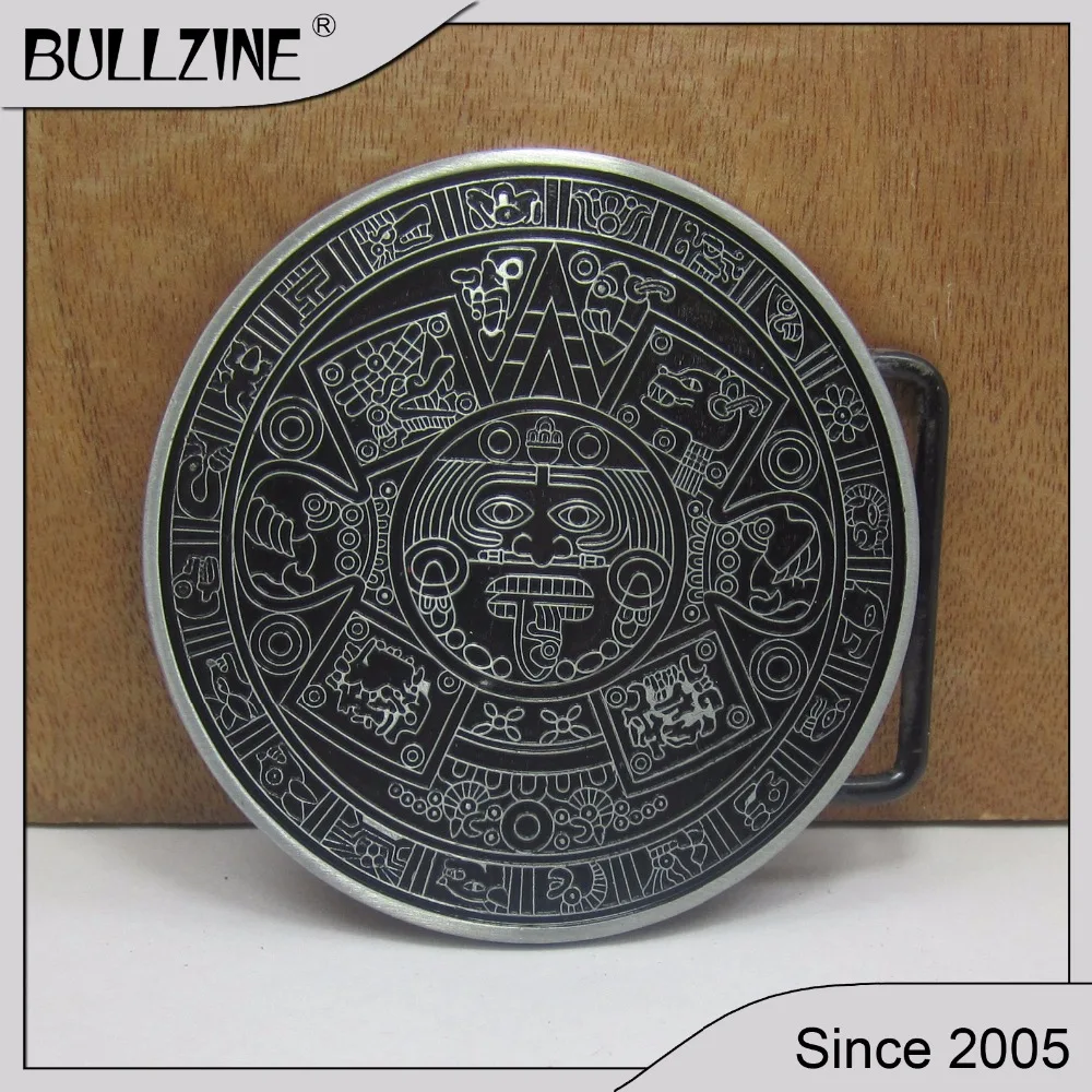 

Bullzine Fashion aztec calendar circle belt buckle with black coating FP-02932 suitable for 4cm width belt drop shipping