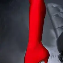 Г. Новые летние пикантные женские сапоги до колена из эластичной ткани на тонком высоком каблуке, с открытым носком, красного, черного, синего, серого цвета Большие размеры 34-42