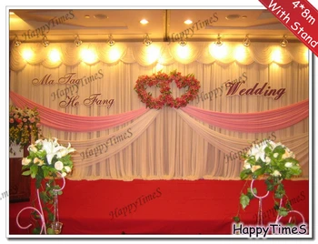 

4m High 8m Wide Wedding&Party Background Decoration Curtain Backdrop Drapes With Matched Stainless Steel Stand