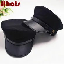 Подходит для вечеринки Черный Простая, в стиле милитари с шапочкой, регулируемый Искусственная Кожа Армии военно-морской флот Крышка для выступления вечерние моряк, капитан кепки
