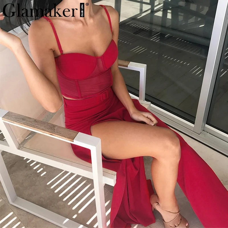 Женский комбинезон на тонких бретельках Glamaker красный пляжный костюм двойка с