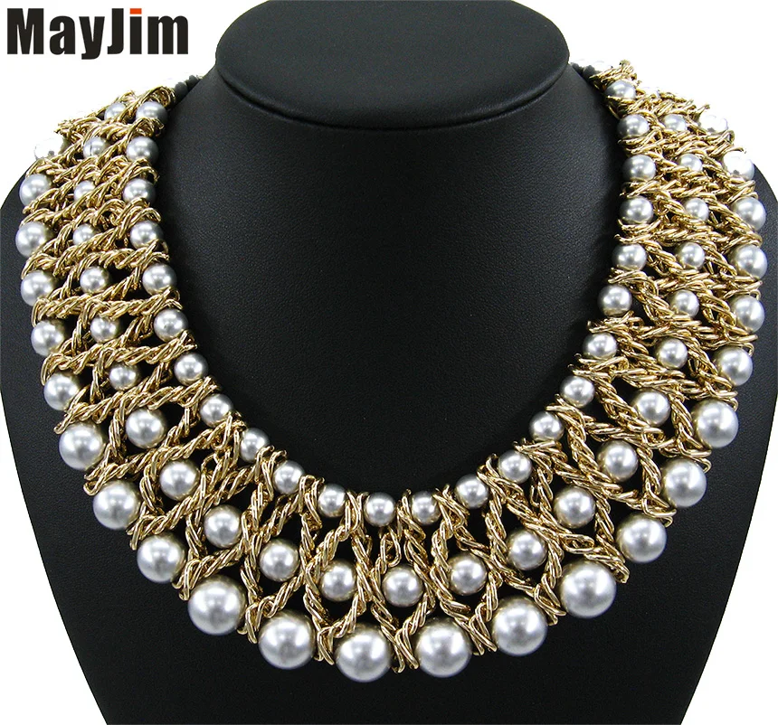 

Statement necklace fashion for women 2017 collar bead brand chunky female chain bib pearl necklaces & pendants vintage Jewelry