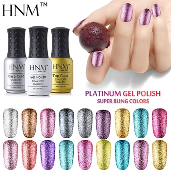 

HNM 8ML Platinum Glitter Bling Gel Nail Polish Semi Permanent Soak Off UV LED GelLak Varnish Lacquer Nail Art Manicure