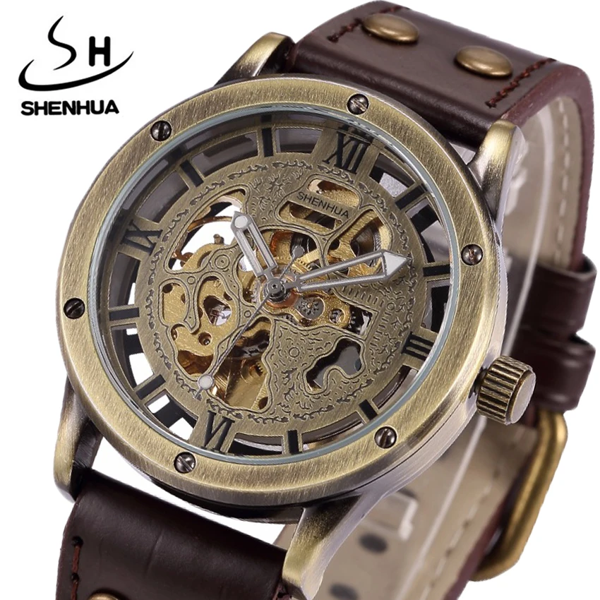 En Ligne Bronze Automatique Hommes Montre Bande Supérieure De Luxe Squelette Mécanique Auto vent Montre Bracelet Homme Horloge Cadeau Relogio Masculino 2018
