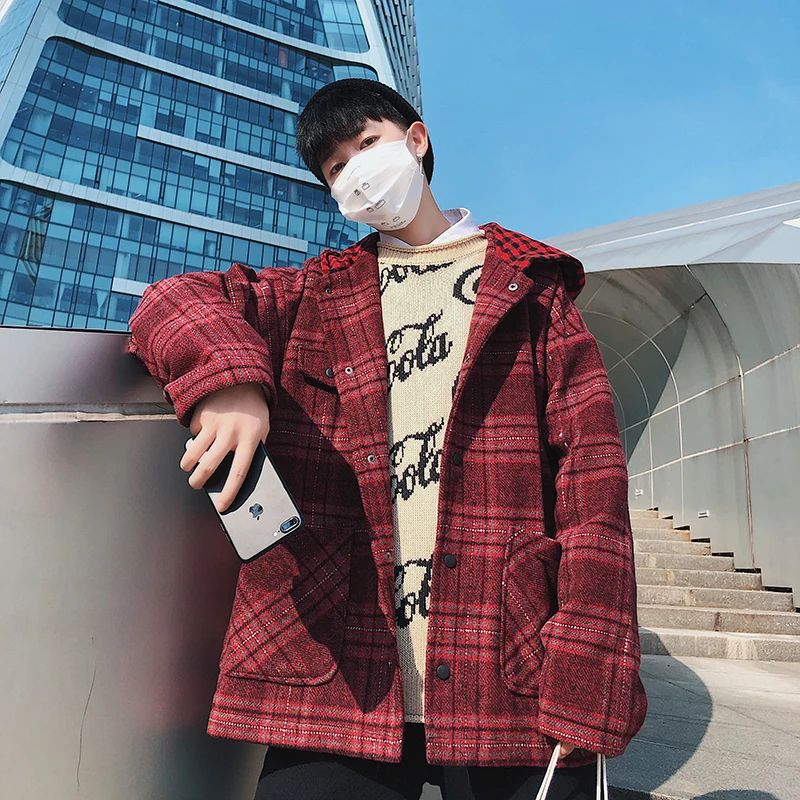 2018 Japanese Men's Streetwear Brand Jacket Fashion Coats Woolen Blends Loose Grey/red/green Color Windbreaker Big Size M-5XL 2018 Japanese Men's Streetwear Brand Jacket Fashion Coats Woolen Blends Loose Grey/red/green Color Windbreaker Big Size M-5XL