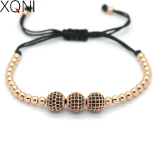 Известный бренд женские браслеты, 8 мм проложить Установка Черный CZ бусины и розовое золото 4 мм, круглые бусины и плетение браслет для женщин