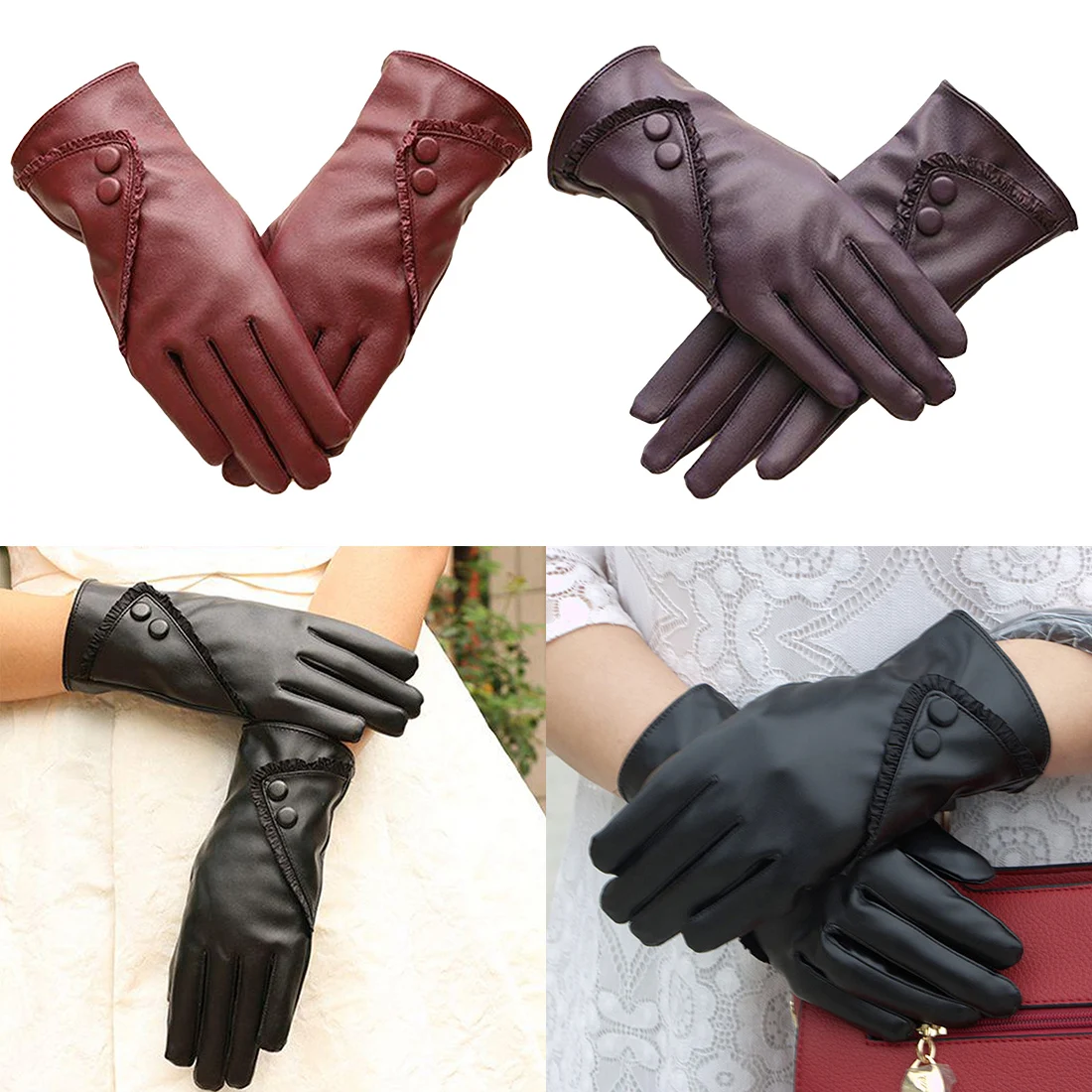 Горячие твердые женщины девушка из искусственной кожи зима супер теплые кожаные женские перчатки кашемир женские зимние перчатки