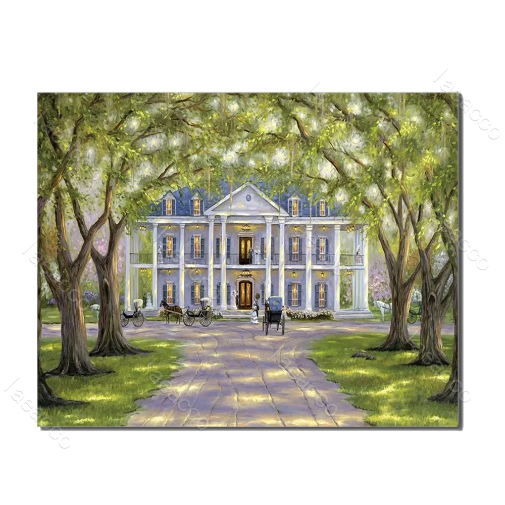 

Laeacco Outside Posters and Prints Green Trees Building Wall Artwork Picture Canvas Painting for Living Room Home Decor No Frame