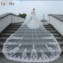 4 метра белая/слоновая кость один слой Красивая Соборная длина кружевная кромка свадебная фата с гребнем Длинная фата невесты