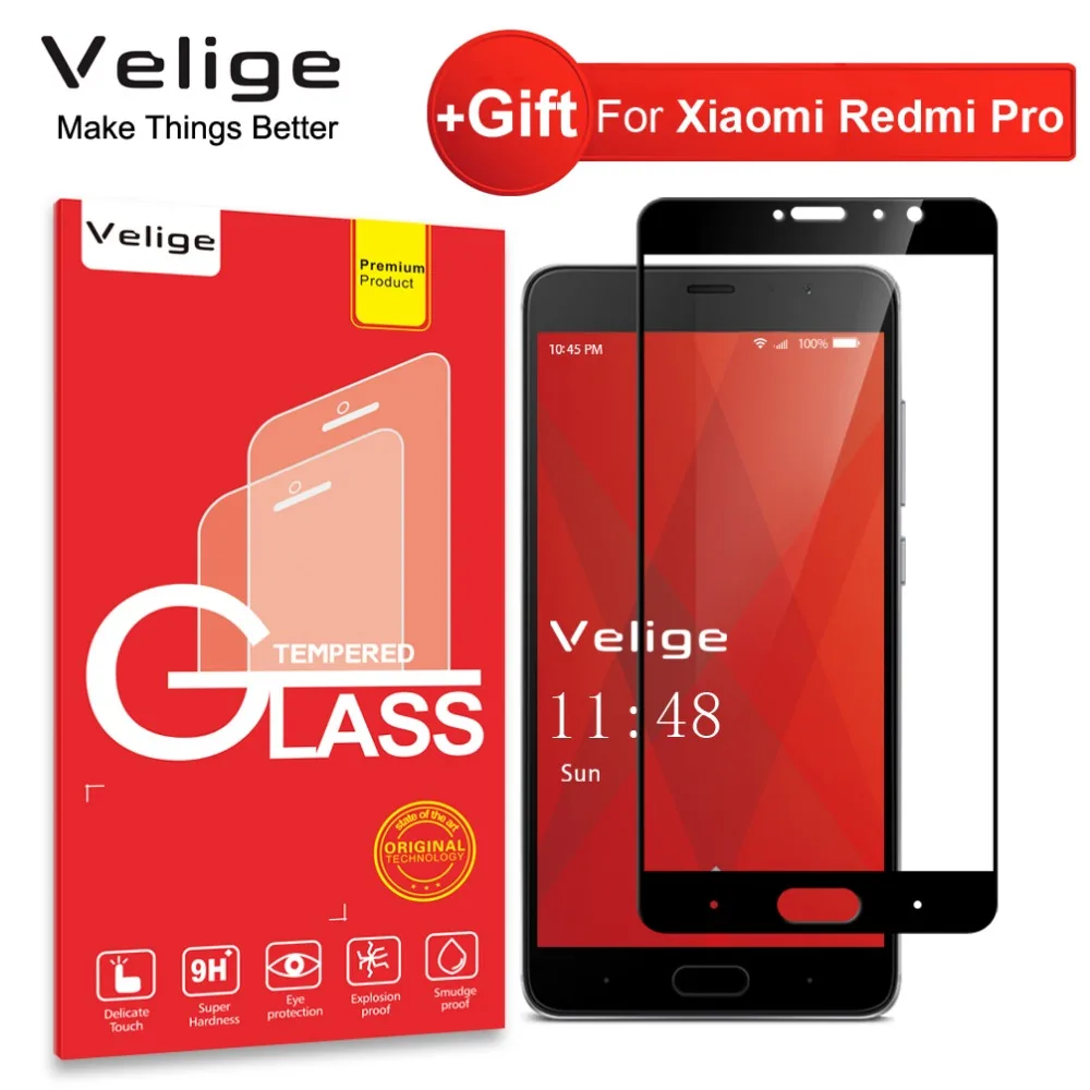 

Velige Full Cover Tempered Glass For Xiaomi Redmi Pro RedmiPro Screen Protector 2.5D 9H Hardness Guard Glass Film