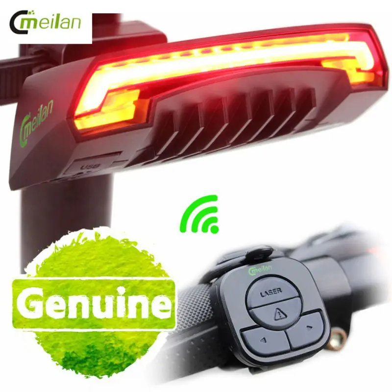 Meilan Smart Bicycle Light Bike Rear Remote Wireless Light Turn Signal LED Tail Light Laser Beam USB Chargeable Cycling