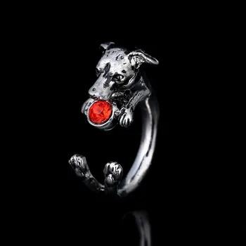 

Italy Greyhound Ring Inlaid Colored crystal rhinestone Free Size Hippie Animal Dog Rings Antique Silver Plated Fashion Jewelry