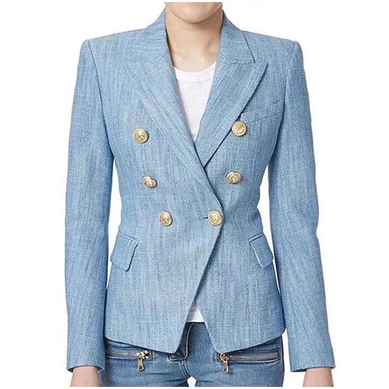 

EXCELLENT QUALITY OL Career Blazer for Women Classic Double Breasted Lion Buttons Blazer Jacket Plus size S-XXXL